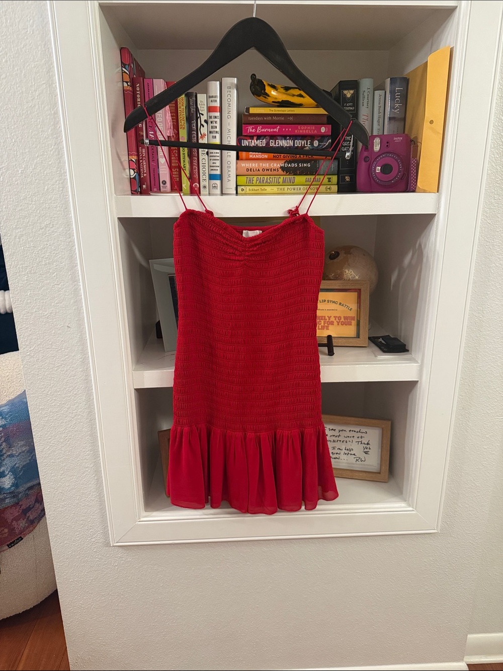 Red Spaghetti Strap Ruffle Hem Dress